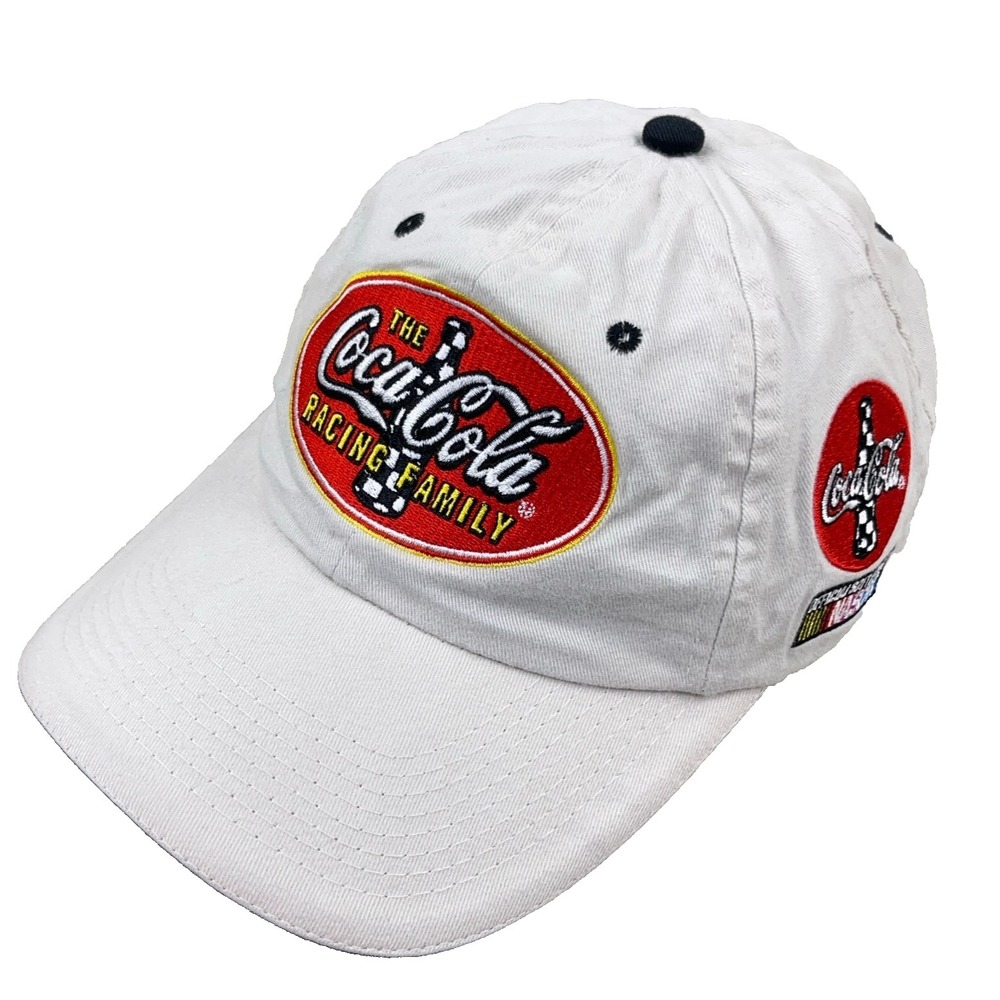 Vintage Nascar Hat Cap Coca Cola Strap Back Y2K Racing Family 2000s Tan Mens